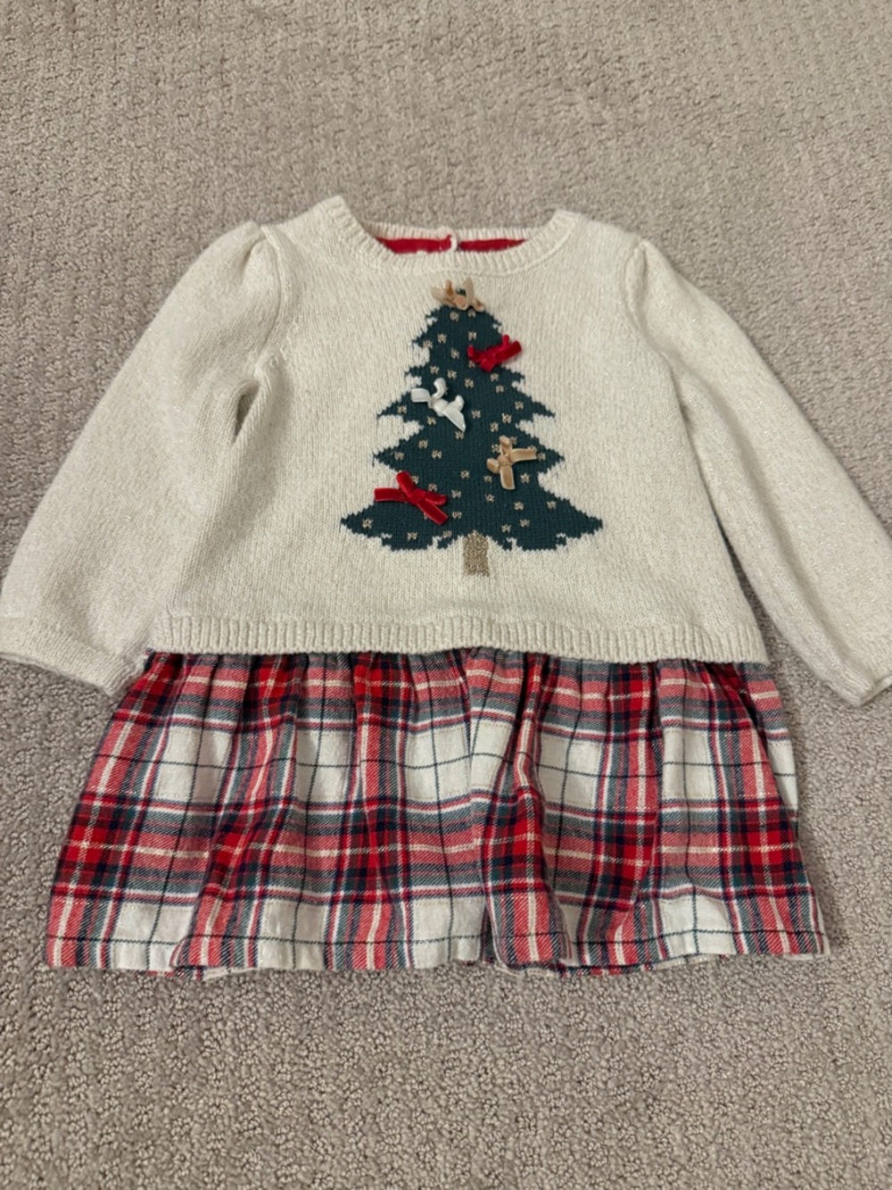 Dress with Cream Knit Top with Plaid Skirt